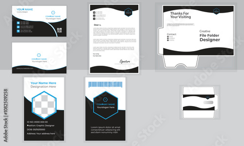 Corporate identity template design. Realistic blue and black Business Stationery mockup for your brand. Vector illustration Print