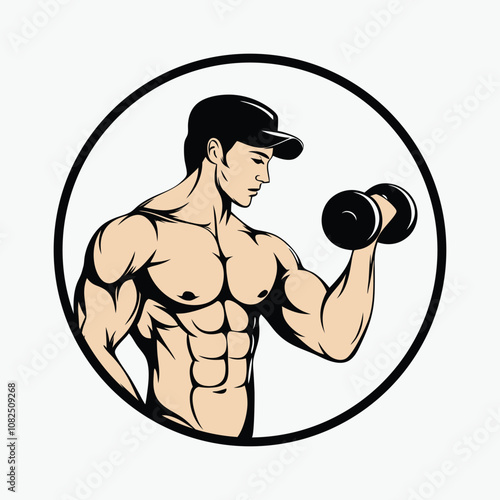 Fitness Logo Vector Illustration of Strong Muscle Man.