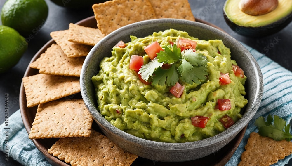 Guacamole with Crackers and Avocado Slices Guacamole with Crackers and Avocado Slices