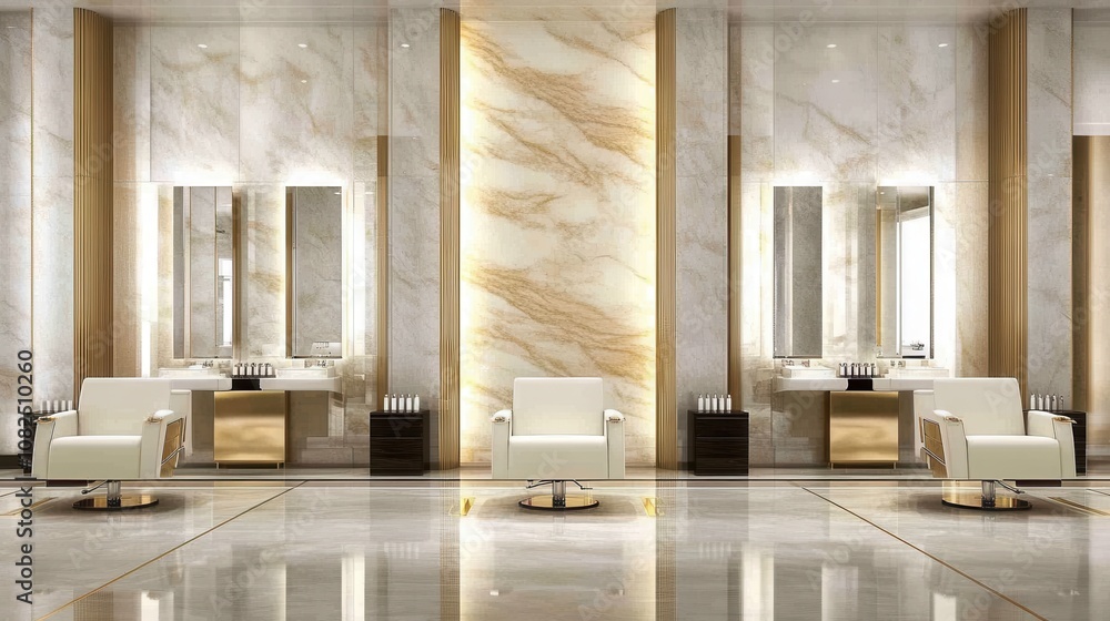 Elegant salon interior design luxurious spa location digital illustration modern environment wide angle view opulent concept