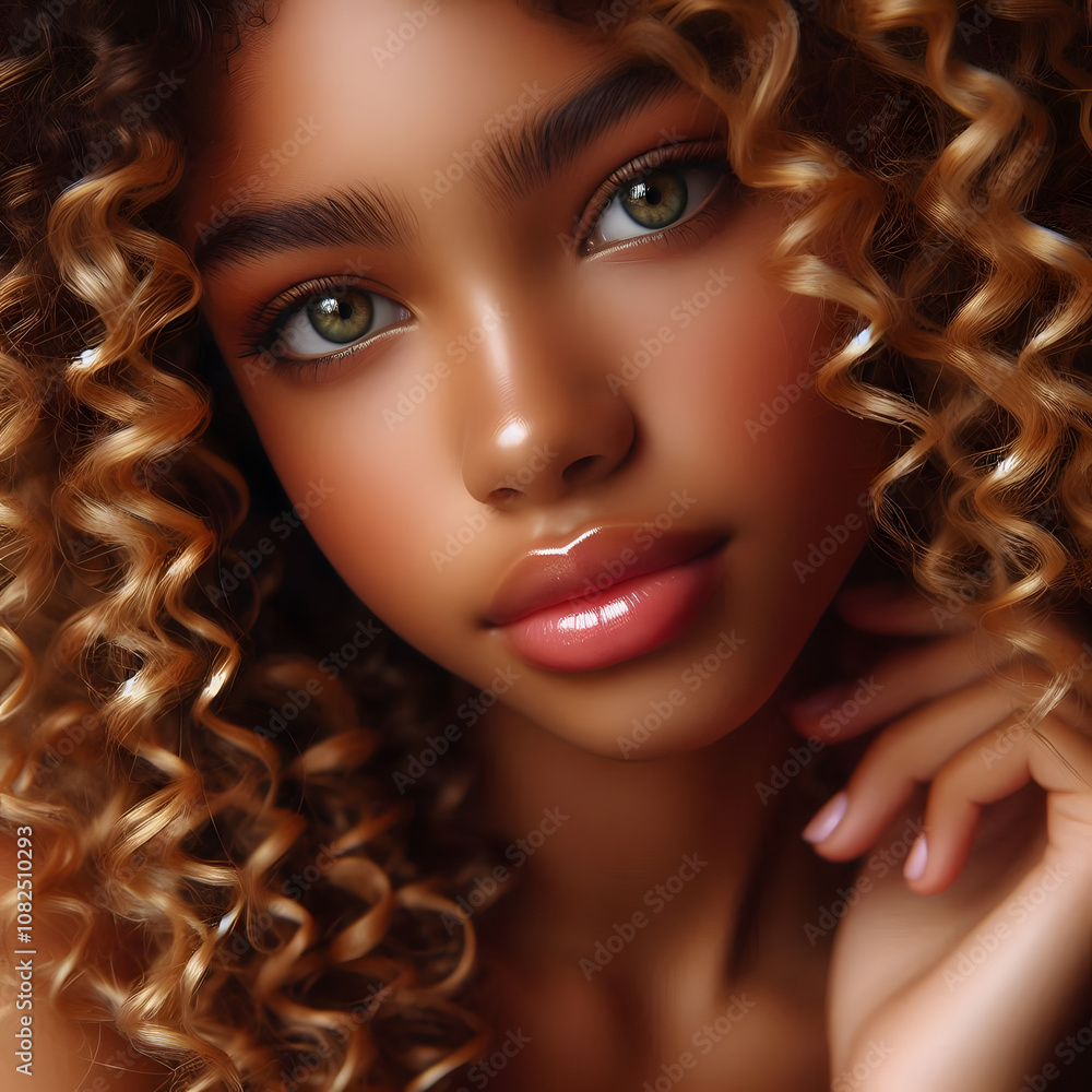 Portrait of a woman with curly hair Portrait of a woman with curly hair