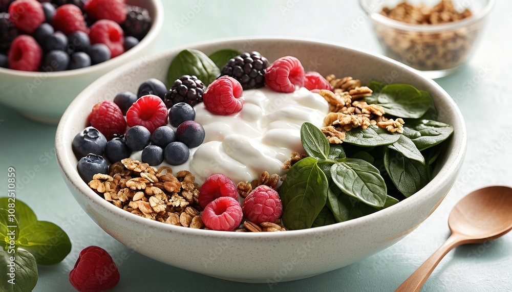 Berry Yogurt Bowl with Spinach, Granola, and Citrus Berry Yogurt Bowl with Spinach, Granola, and Citrus