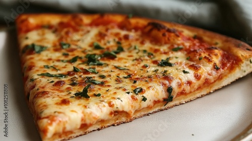 Delicious Slice of Cheese Pizza Topped with Fresh Herbs