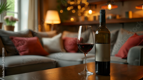 A Warm and Welcoming Living Room Setting Adjacent to a Bottle of Wine Creating an Inviting Atmosphere