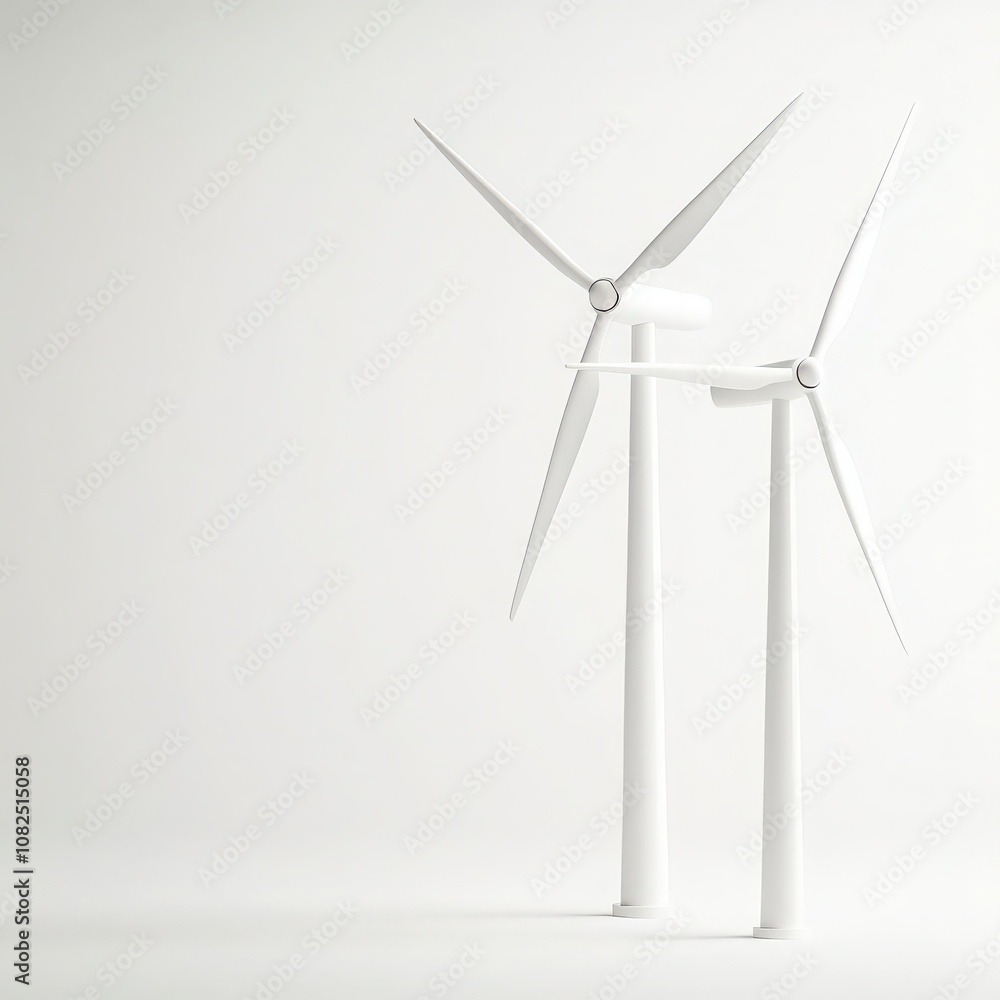 White Wind Turbines on White Background. White Wind Turbines on White Background.