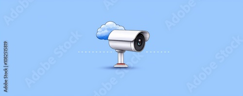 Cloud-Based Security, A surveillance camera with lines linking to a cloud, symbolizing remote monitoring and data storage. photo