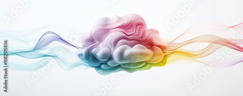 Cloud Computing Synergy, A vibrant cloud surrounded by flowing connections representing collaboration and data sharing. photo