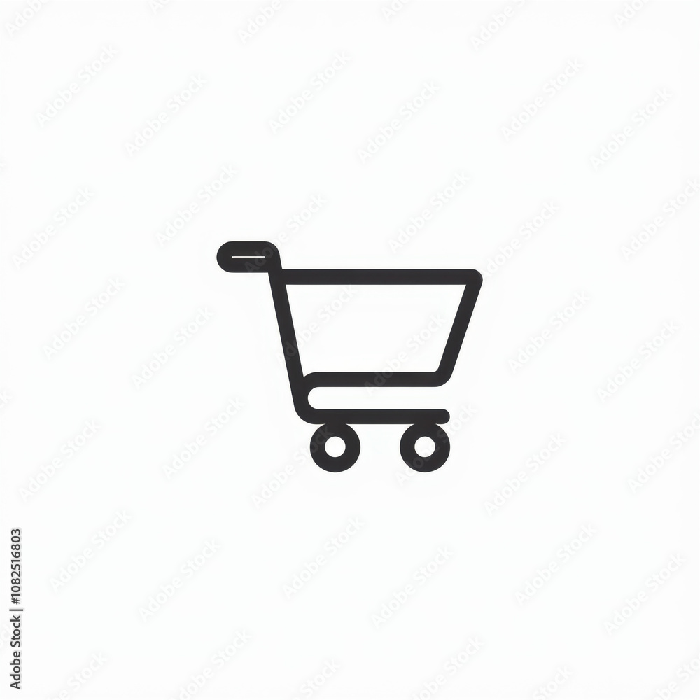 Minimalist Line Art Shopping Cart Icon on White Background Minimalist Line Art Shopping Cart Icon on White Background