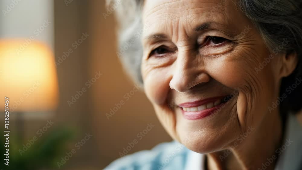 Warm smiles of an elderly woman in a cozy home setting Warm smiles of an elderly woman in a cozy home setting