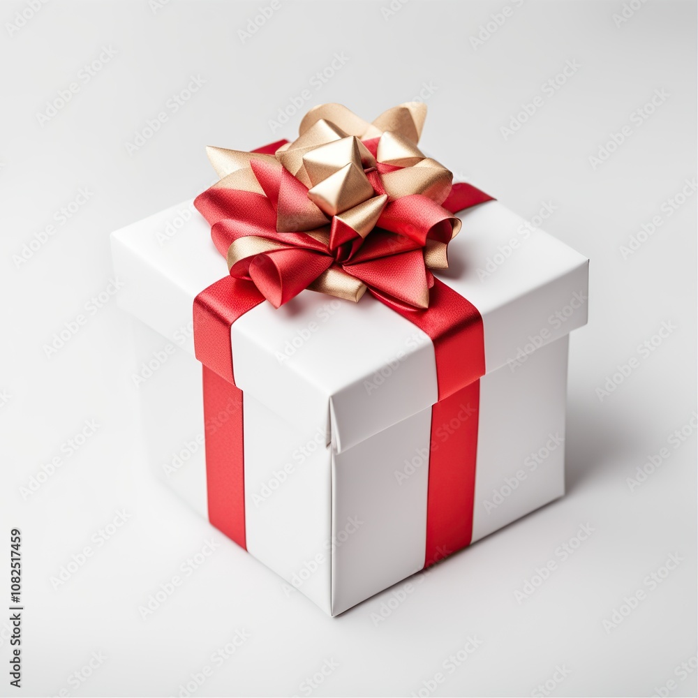 Obraz premium White gift box with red ribbon bow isolated on white background