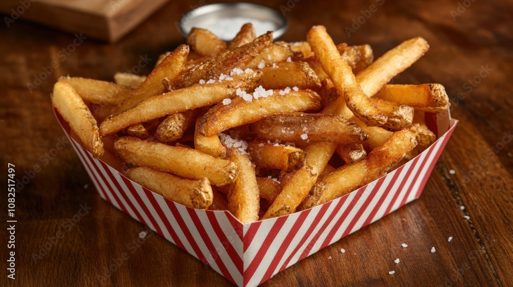 Crispy Golden French Fries in a Classic Red and White Container Crispy Golden French Fries in a Classic Red and White Container