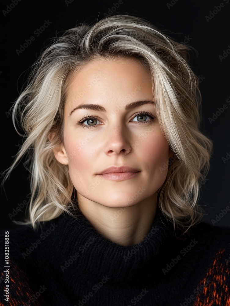 portrait of a young attractive Norwegian woman in a studio on a dark background portrait of a young attractive Norwegian woman in a studio on a dark background