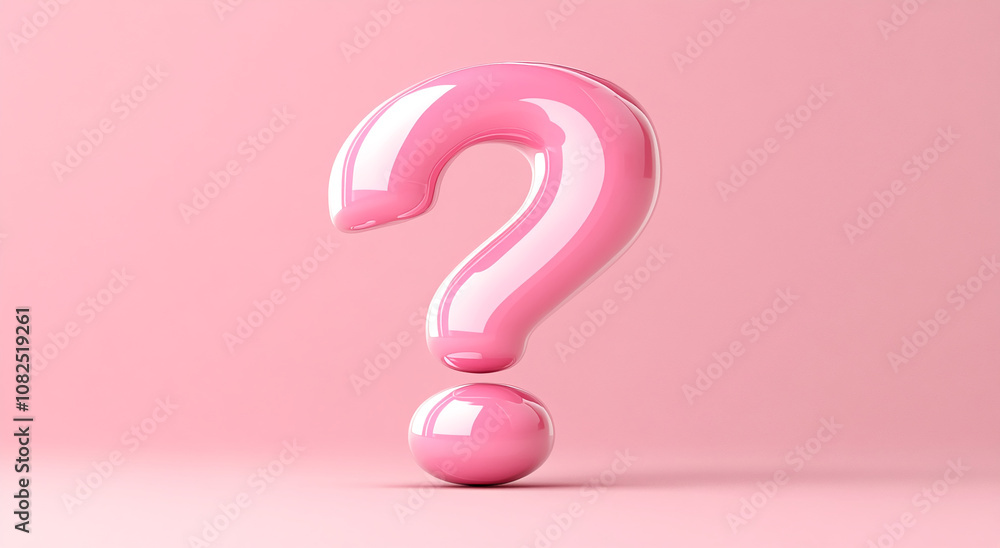 A pink question mark sits on a pink background A pink question mark sits on a pink background