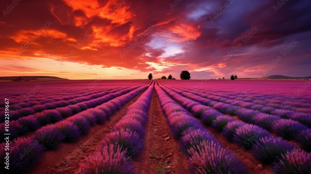 Lavender Field Sunset Sky Dramatic Purple Hues Lavender Field Sunset Sky Dramatic Purple Hues