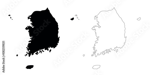 South Korea map in two solid black and outline variations.