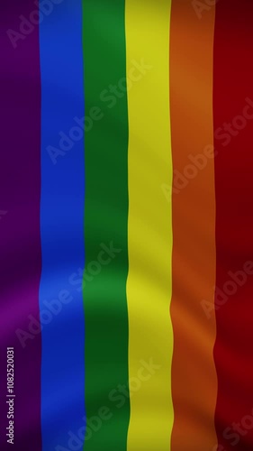 Rainbow LGBT Waving Flag in Vertical Orientation. Realistic Flag Animation. Seamless Loop Background.