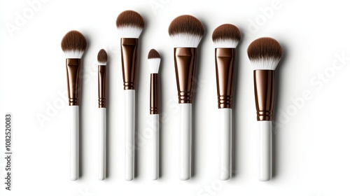 A stylish set of makeup brushes with soft bristles, perfect for applying foundation, blush, and contour makeup. photo