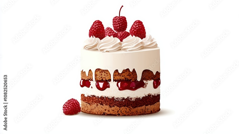 Delicious raspberry cake topped with whipped cream and fresh raspberries, perfect for any celebration or dessert table. Delicious raspberry cake topped with whipped cream and fresh raspberries, perfect for any celebration or dessert table.