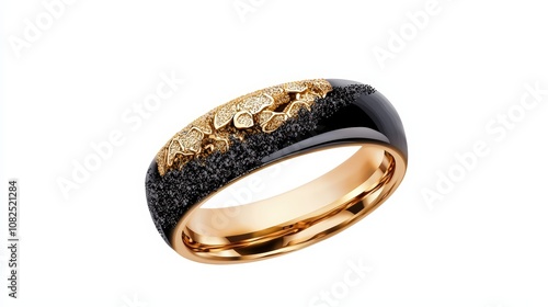 Elegant gold and black ring featuring intricate designs, perfect for adding a touch of sophistication to any outfit. photo