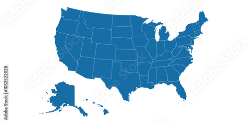 USA map with all states in blue outline.