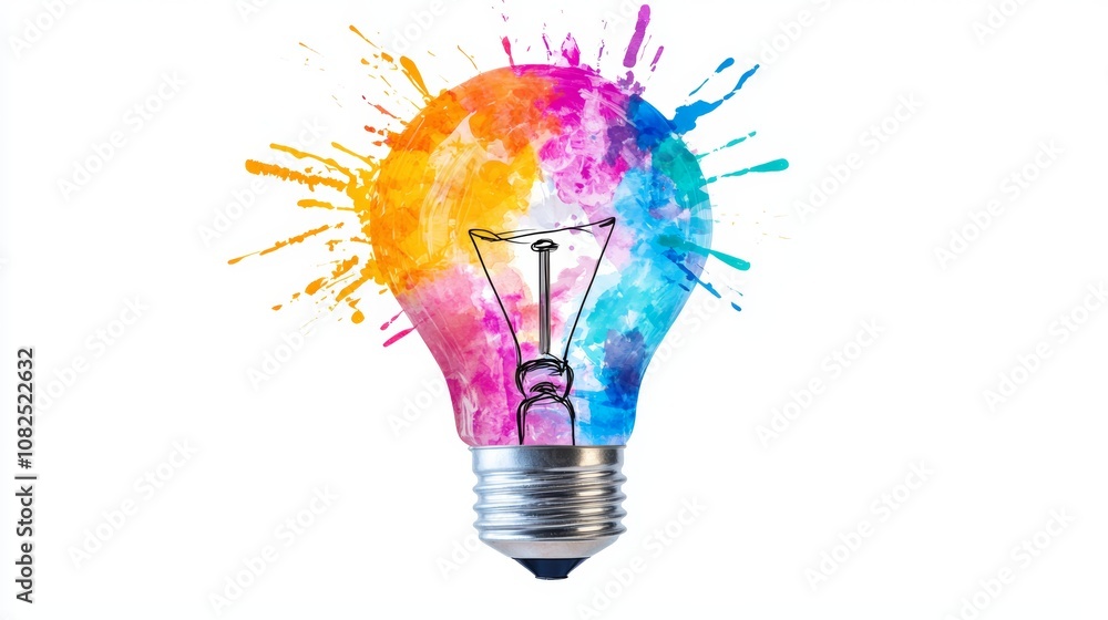 Colorful Thinking, A brain-shaped lightbulb filled with a mix of bright splashes and thoughtful sketches of solutions. Colorful Thinking, A brain-shaped lightbulb filled with a mix of bright splashes and thoughtful sketches of solutions.