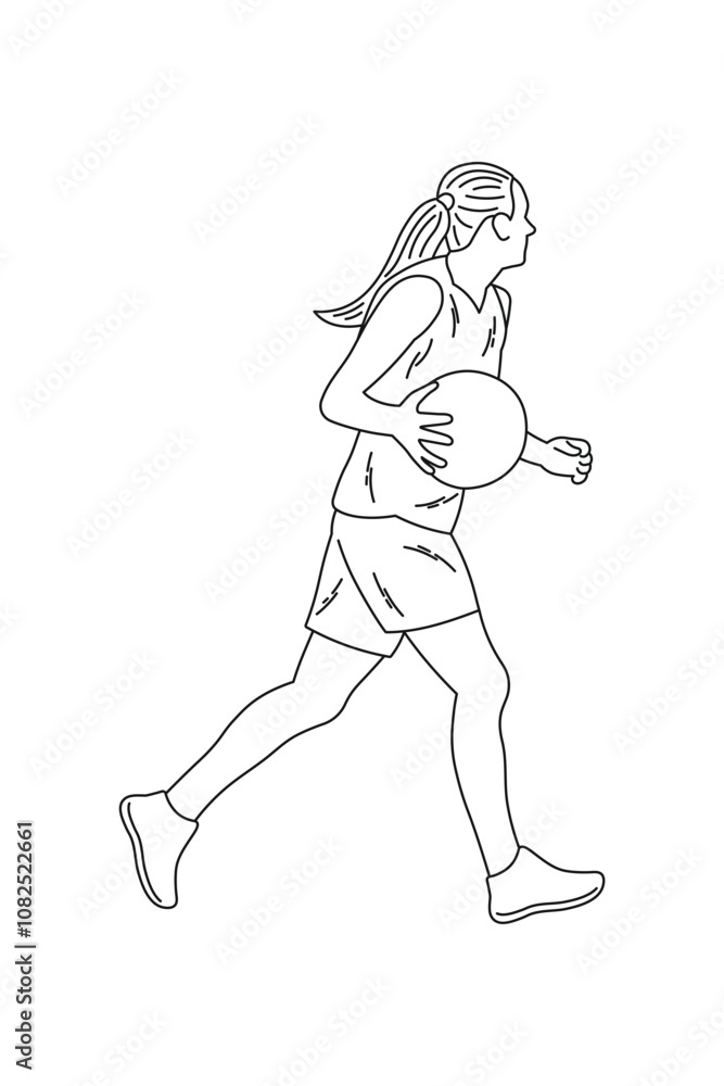 Fototapeta premium Girl with ball, run away, basketball