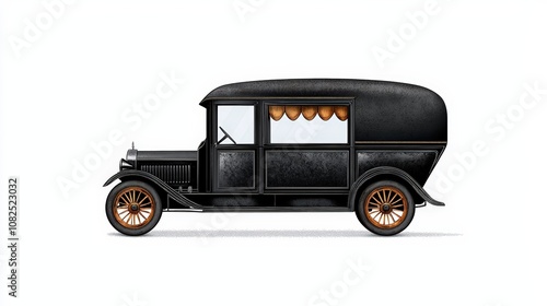 Vintage black hearse with elegant details, perfect for historical themes or funeral imagery. photo