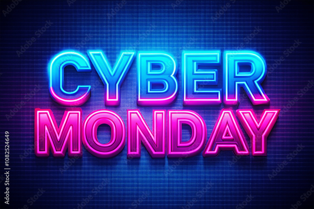 Neon text Cyber Monday Banner, Glowing neon Text and Title of Cyber Monday Neon text Cyber Monday Banner, Glowing neon Text and Title of Cyber Monday