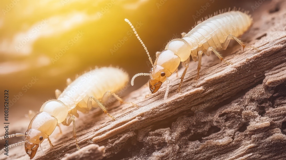 Naklejka premium Termites Swarming Around Wood in Natural Light