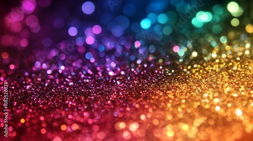 Abstract colorful bokeh background with glitter texture.