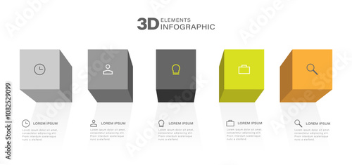 Infographic design with 5 options or steps. Infographics for business concept or presentations. 3D vector template