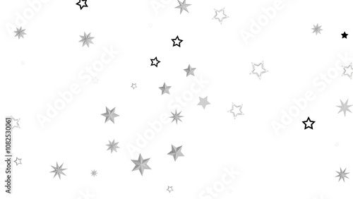 A simple abstract graphic with silver stars scattered on a black background. The stars are various sizes and give off a bright, shiny and sparkling feel.