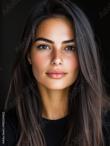 portrait of a young attractive Turkish woman in a studio on a dark background