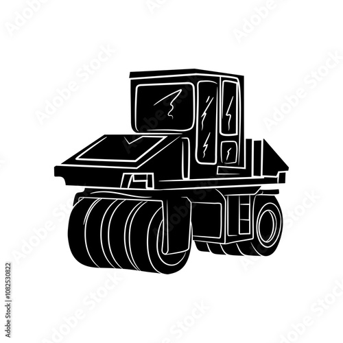 Pneumatic Tyred Roller Silhouette, Mining Heavy Equipment Vector