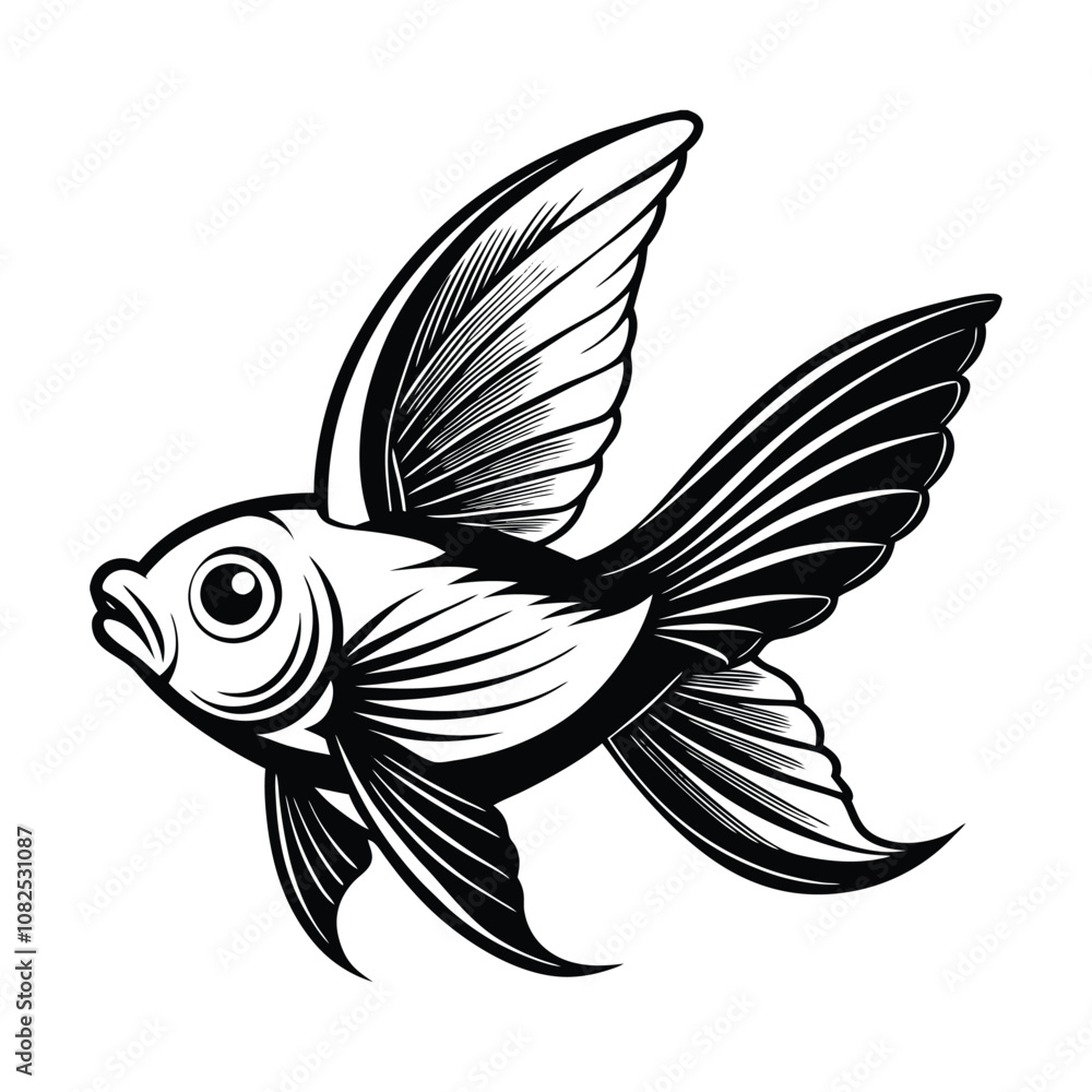sea fish logo vector design, labeled linocut silhouette illustration. sea fish logo vector design, labeled linocut silhouette illustration.
