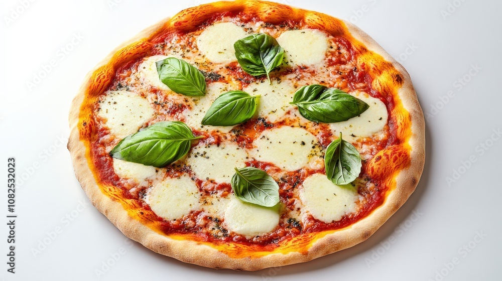 Delicious Margherita Pizza with Fresh Basil Leaves Delicious Margherita Pizza with Fresh Basil Leaves