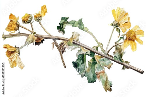 Botanical Illustration of Dried Herbal Celandine Plant for Natural Remedy and Health Care