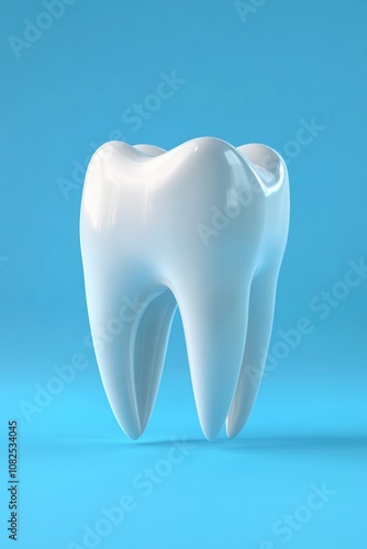 White tooth on blue background