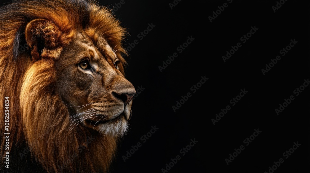 Fototapeta premium Majestic Lion Portrait Against a Dark Background