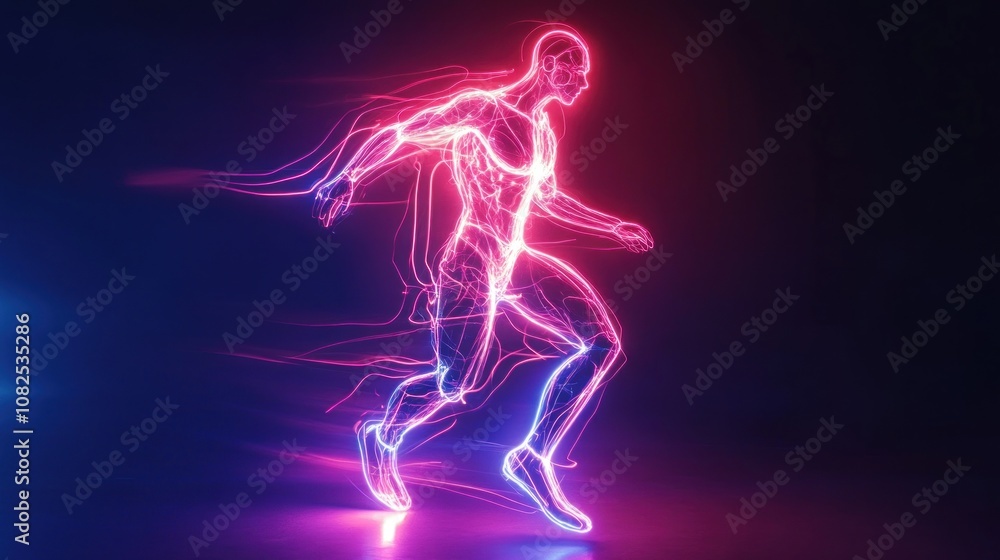 Fototapeta premium Abstract Neon Running Figure in Motion