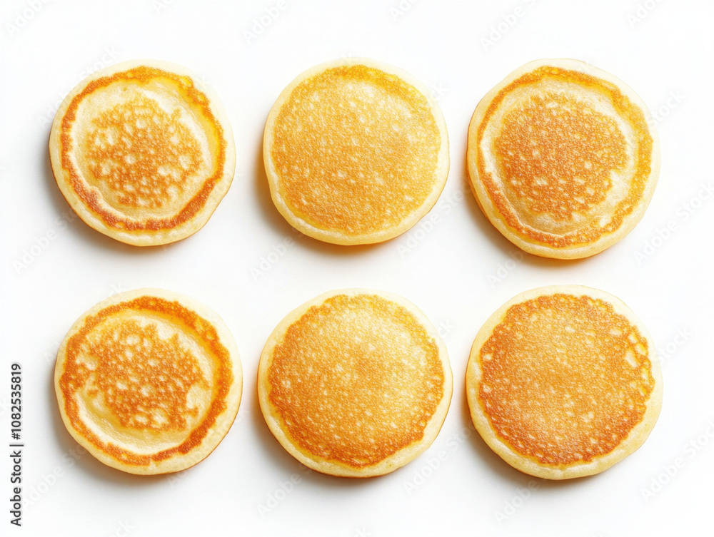 Golden pancakes neatly stacked on a white plate, ready for breakfast enjoyment Golden pancakes neatly stacked on a white plate, ready for breakfast enjoyment