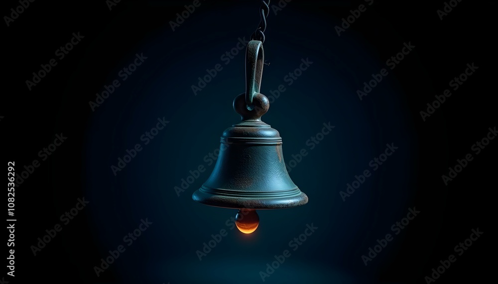 Obraz premium a rustic iron bell with a weathered texture and a strong clapper, isolated on a black background create with ai