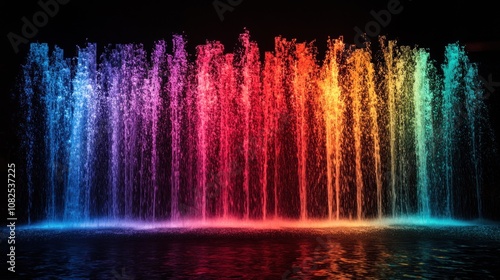 Rainbow Waterfall Illuminated at Night