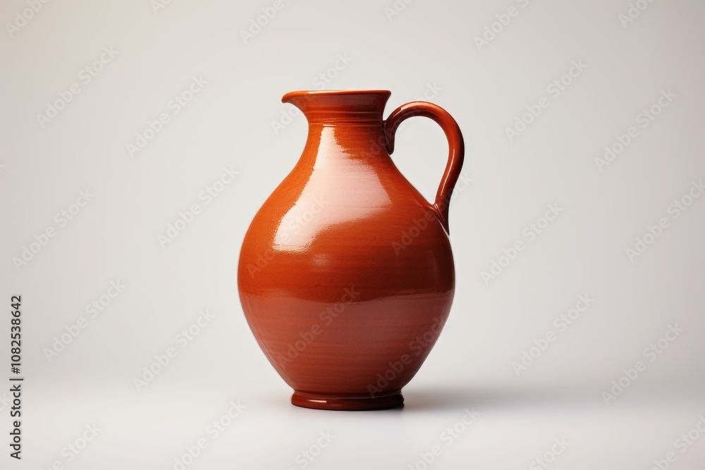 Elegant minimalist clay jug with smooth rounded shapes in warm terracotta on white backdrop Elegant minimalist clay jug with smooth rounded shapes in warm terracotta on white backdrop