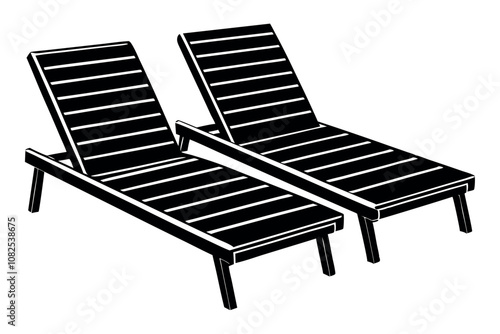  Poolside lounge chairs vector illustration.