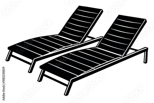  Poolside lounge chairs vector illustration.