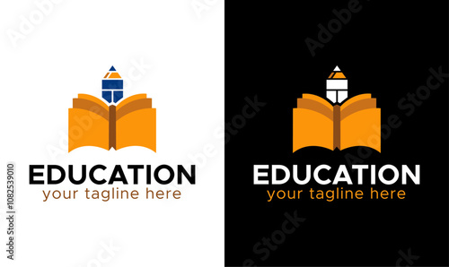 Education logo, Book logo, Pencil logo, Book and Pencil vector logo, symbolic logo, Creative Education logo, logo design 