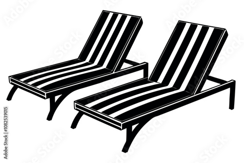  Poolside lounge chairs vector illustration.