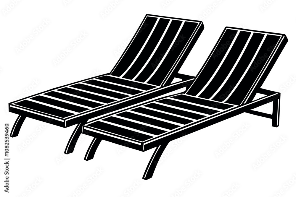 Fototapeta premium Poolside lounge chairs vector illustration.