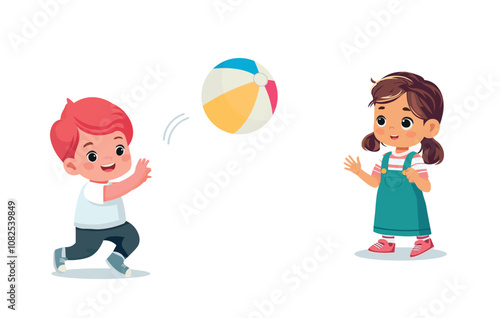 little kids playing ball and feel happy